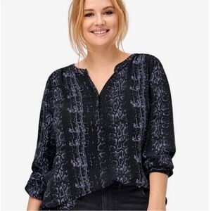 4 for $25 SALE Ellos Long Sleeve Popover Blouse Flowy Purple Black Plus Size 22